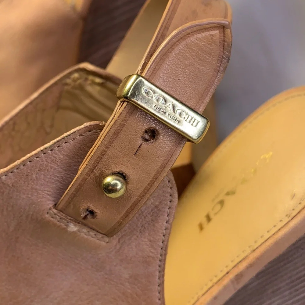 Coach peep toe leather wedge slingback shoes